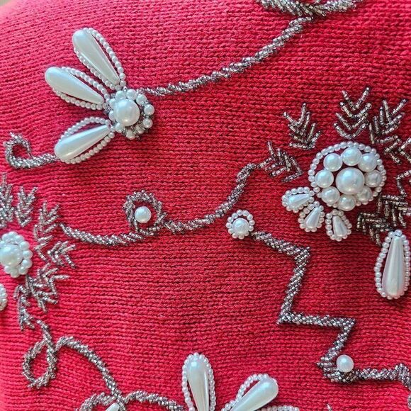 Vintage Lisa Ashley womens Sz L red embellished sweater - Picture 6 of 7